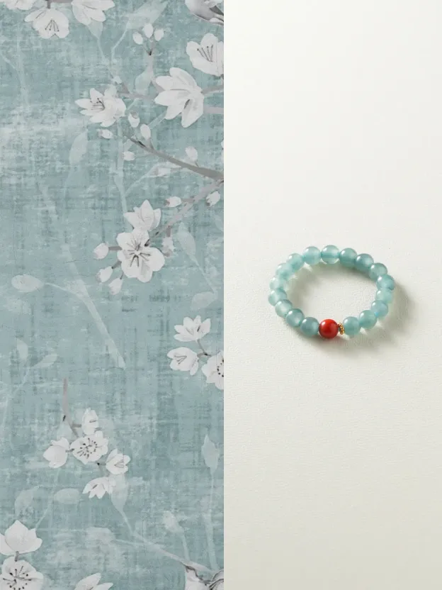 Shanshi Sylvan/Lianyan New Chinese Style Cultural Toy South Red Blue Water Jade Beaded Ring · 18K Gold Peace Ring · Lianyan Ring (approximately 14-16 Hong Kong yards)