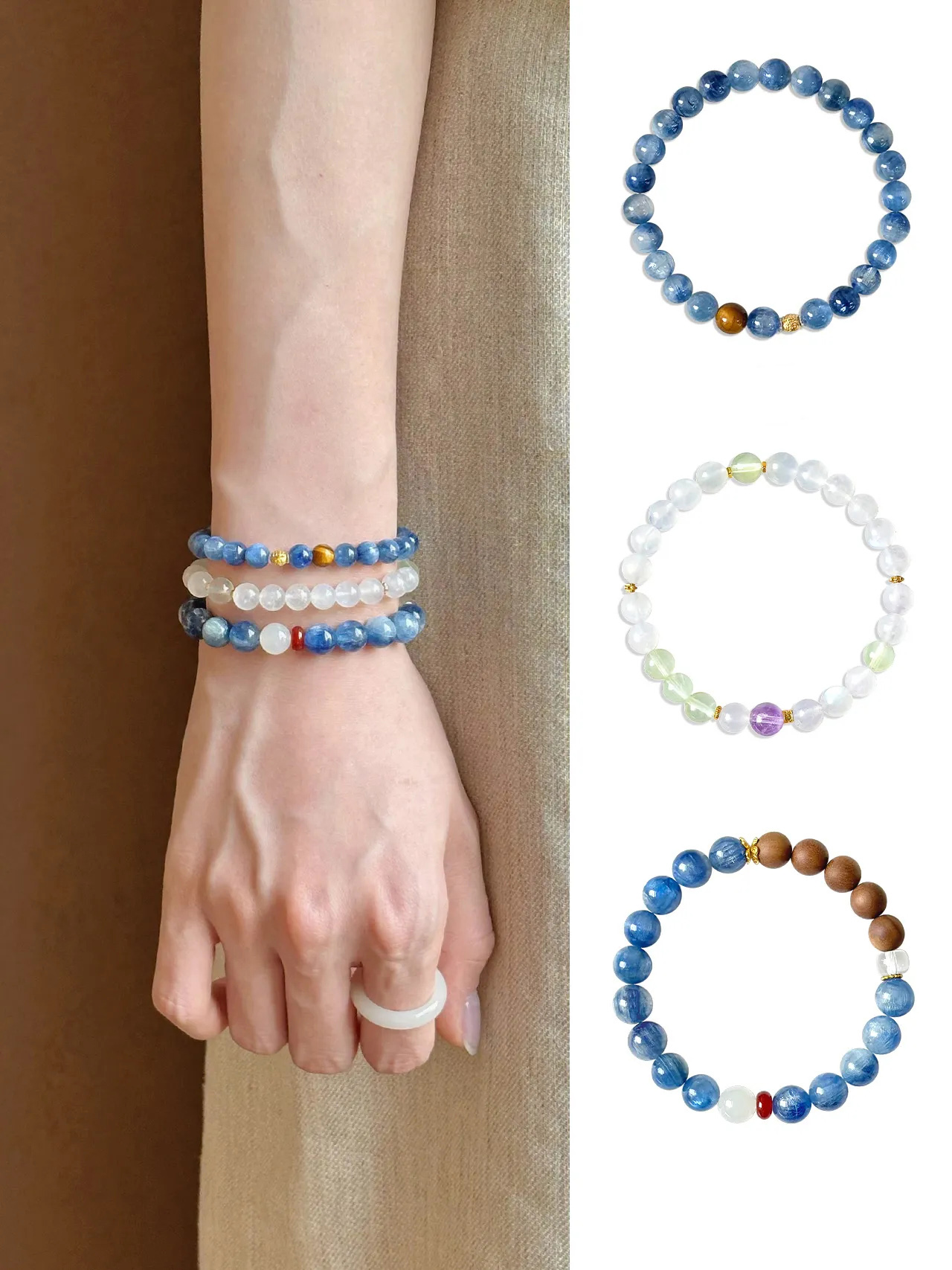 Kyanite Bracelet·Chinese Style Old Sandalwood Beaded Bracelet·16.5cm (Suitable for wrists around 14-15cm)