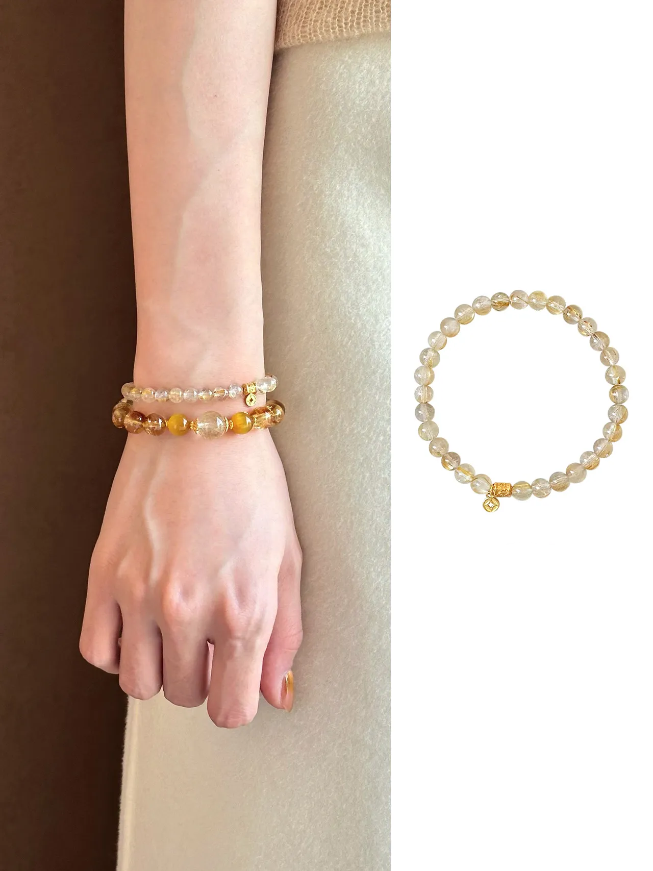 New Chinese style Golden Hair Crystal Play Bracelet · Chinese style Beaded True Words Gold Absorbing Bracelet · Clear Dream 16.5cm (Suitable for approximately 14-15 hand circumference)
