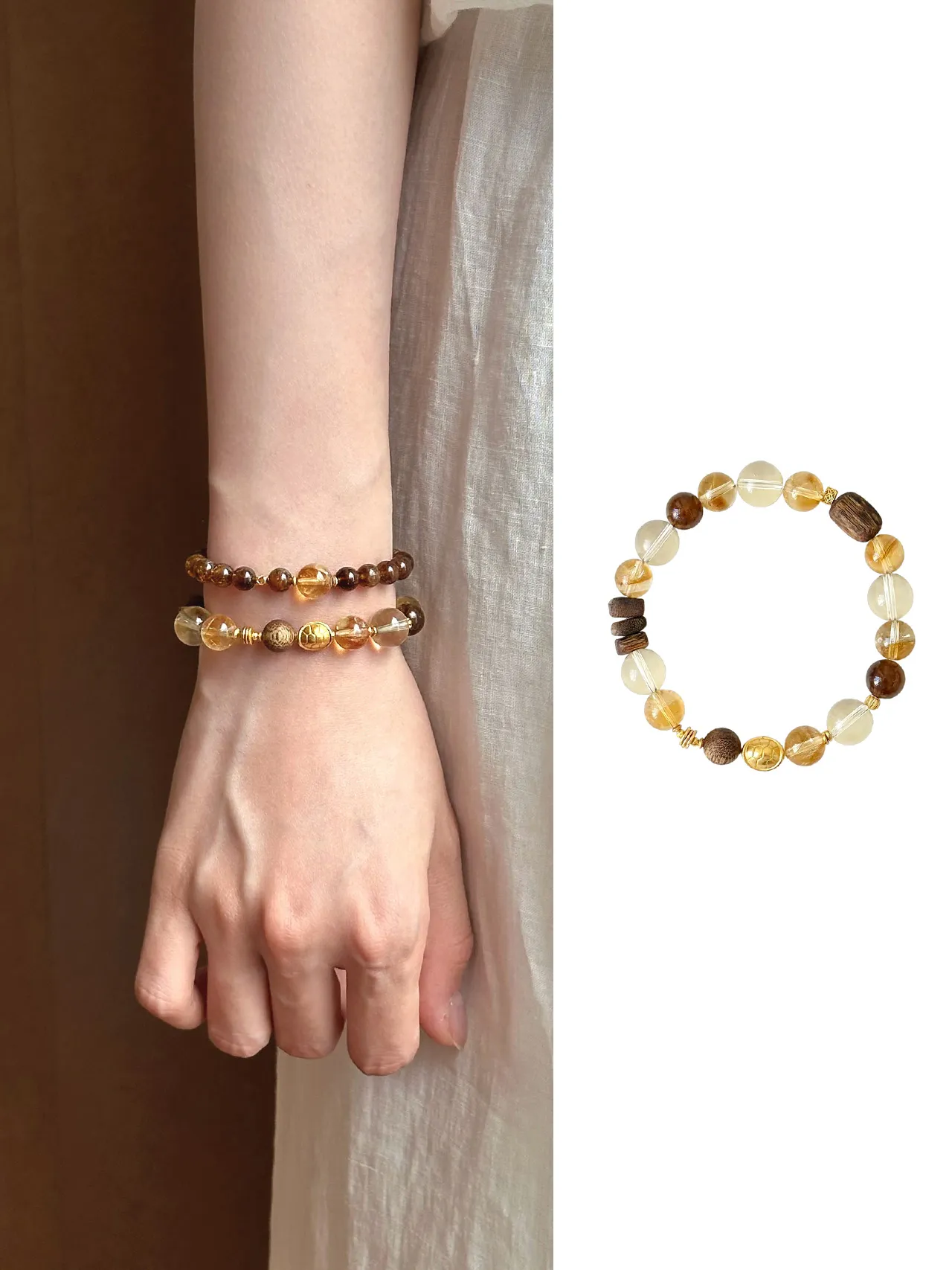 New Chinese-style cultural amulet, ambergris bracelet with citrine, and wealth-attracting bracelet, "Xihe Yuanxu", 16.5cm (suitable for a wrist circumference of about 14-15 inches)