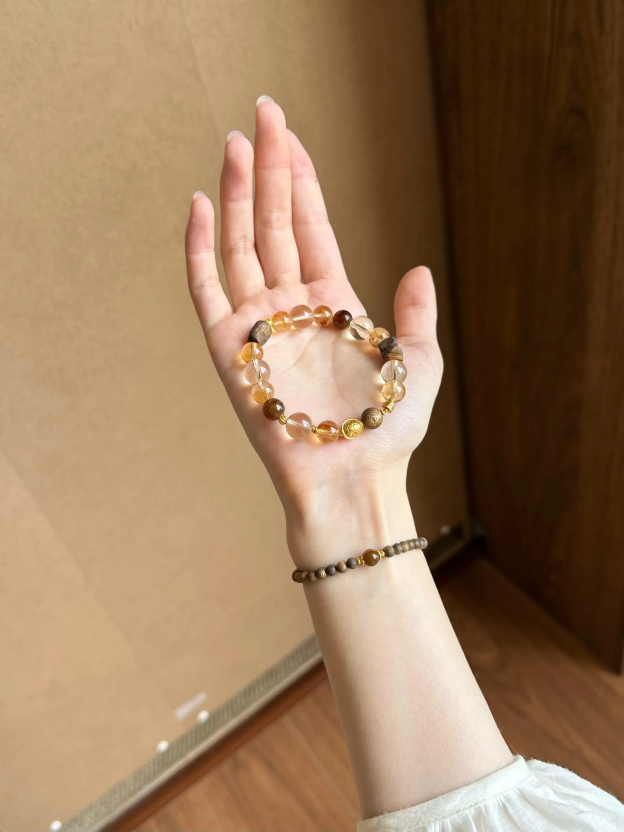 New Chinese-style cultural amulet, ambergris bracelet with citrine, and wealth-attracting bracelet, "Xihe Yuanxu", 16.5cm (suitable for a wrist circumference of about 14-15 inches)