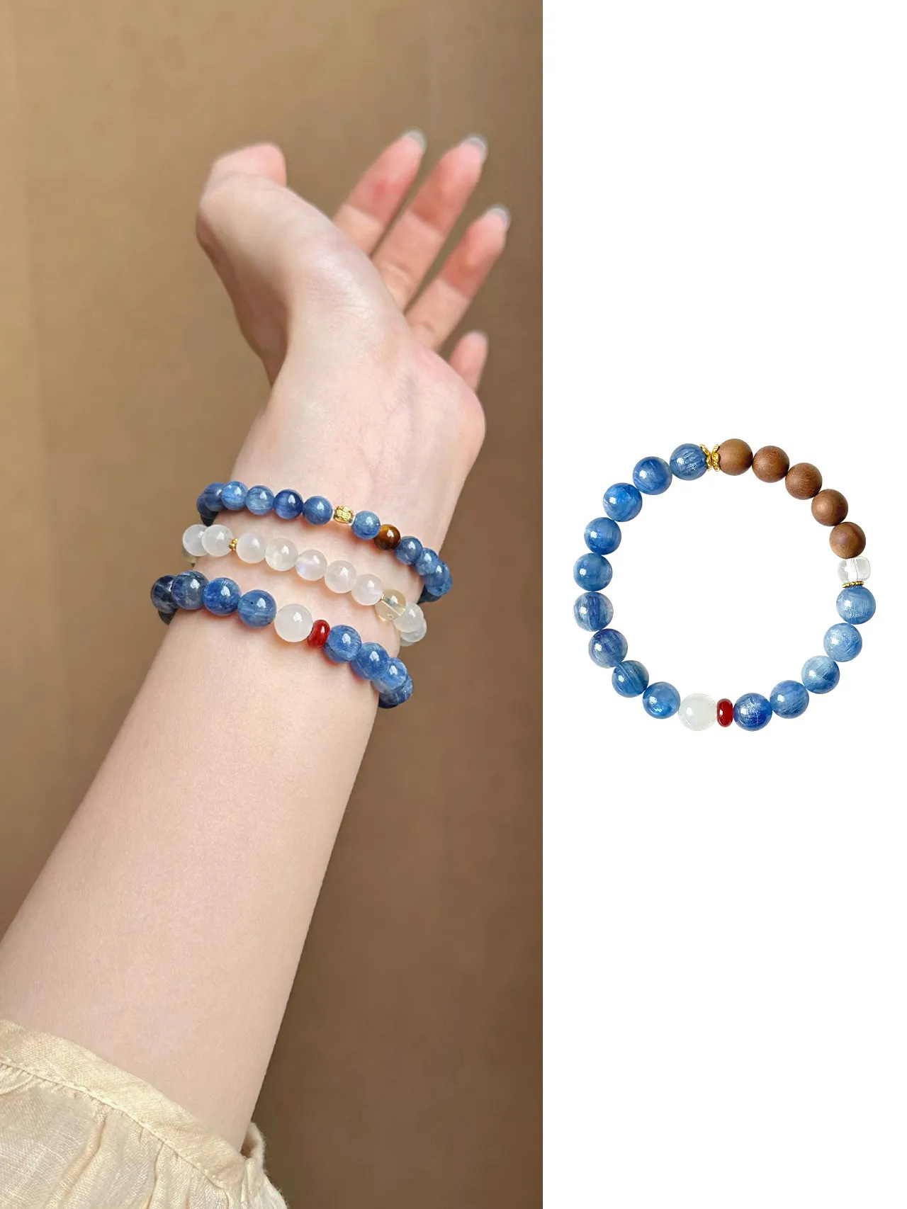 Kyanite Bracelet·Chinese Style Old Sandalwood Beaded Bracelet·16.5cm (Suitable for wrists around 14-15cm)