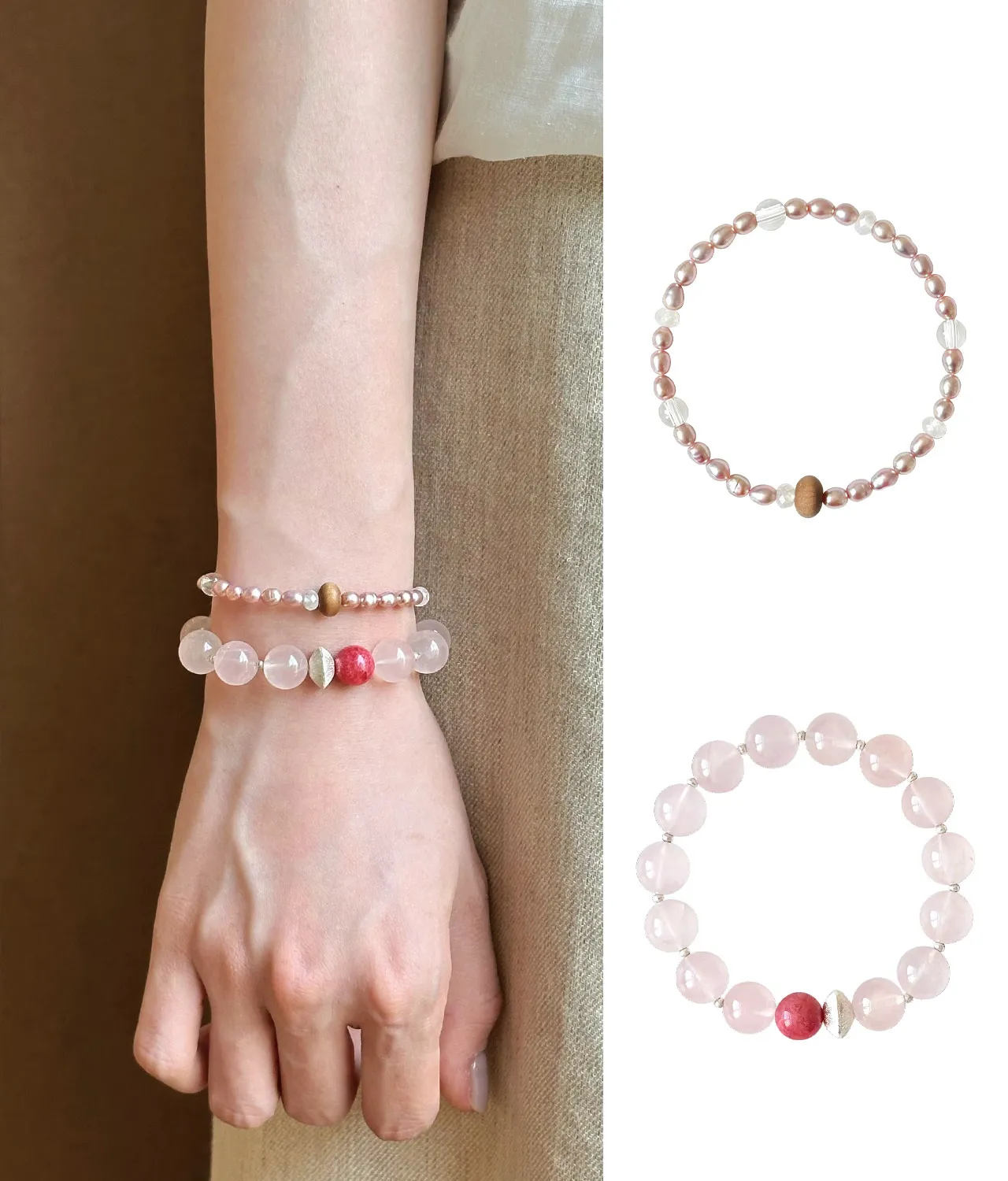 New Chinese style antique pink crystal bracelet · Rose stone peach blossom bead bracelet · 16.5cm (suitable for approximately 14-15 hand circumference), shipped within 48 hours