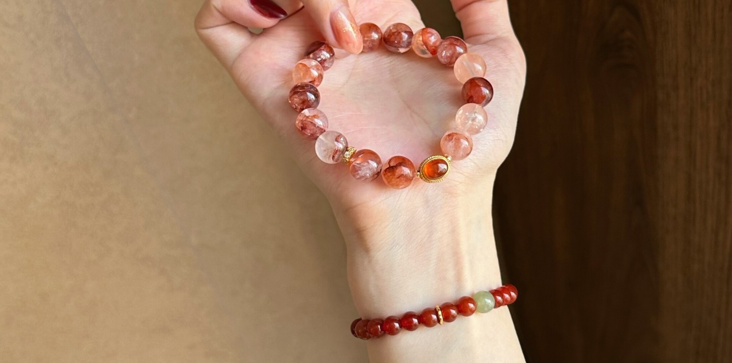 Shanshi Sylvan/Chi Mengli New Chinese Style Red Glue Flower Crystal Bracelet Chinese Style Welcoming Blessing Beaded Bracelet 16.5cm (Suitable for wrists around 14-15)