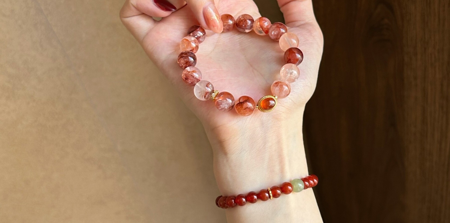 Shanshi Sylvan/Chi Mengli New Chinese Style Red Glue Flower Crystal Bracelet Chinese Style Welcoming Blessing Beaded Bracelet 16.5cm (Suitable for wrists around 14-15)