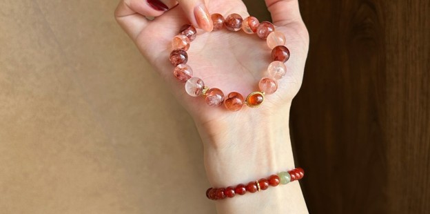 Shanshi Sylvan/Chi Mengli New Chinese Style Red Glue Flower Crystal Bracelet Chinese Style Welcoming Blessing Beaded Bracelet 16.5cm (Suitable for wrists around 14-15)