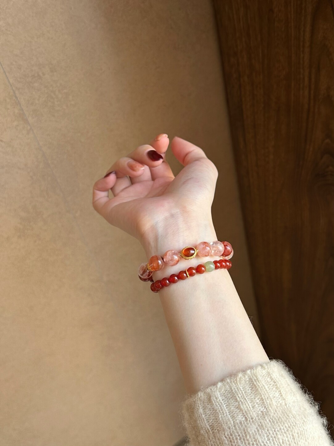Shanshi Sylvan/Chi Mengli New Chinese Style Red Glue Flower Crystal Bracelet Chinese Style Welcoming Blessing Beaded Bracelet 16.5cm (Suitable for wrists around 14-15)