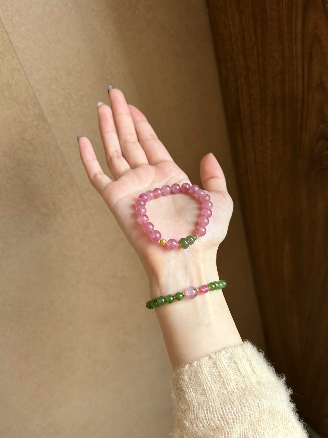 Sylvan/Mallow New Chinese Jasper and Purple Rutilated Quartz Bracelet · 18k Gold Fortune Bracelet · 18.5cm (Suitable for wrists 16-17 circumference)