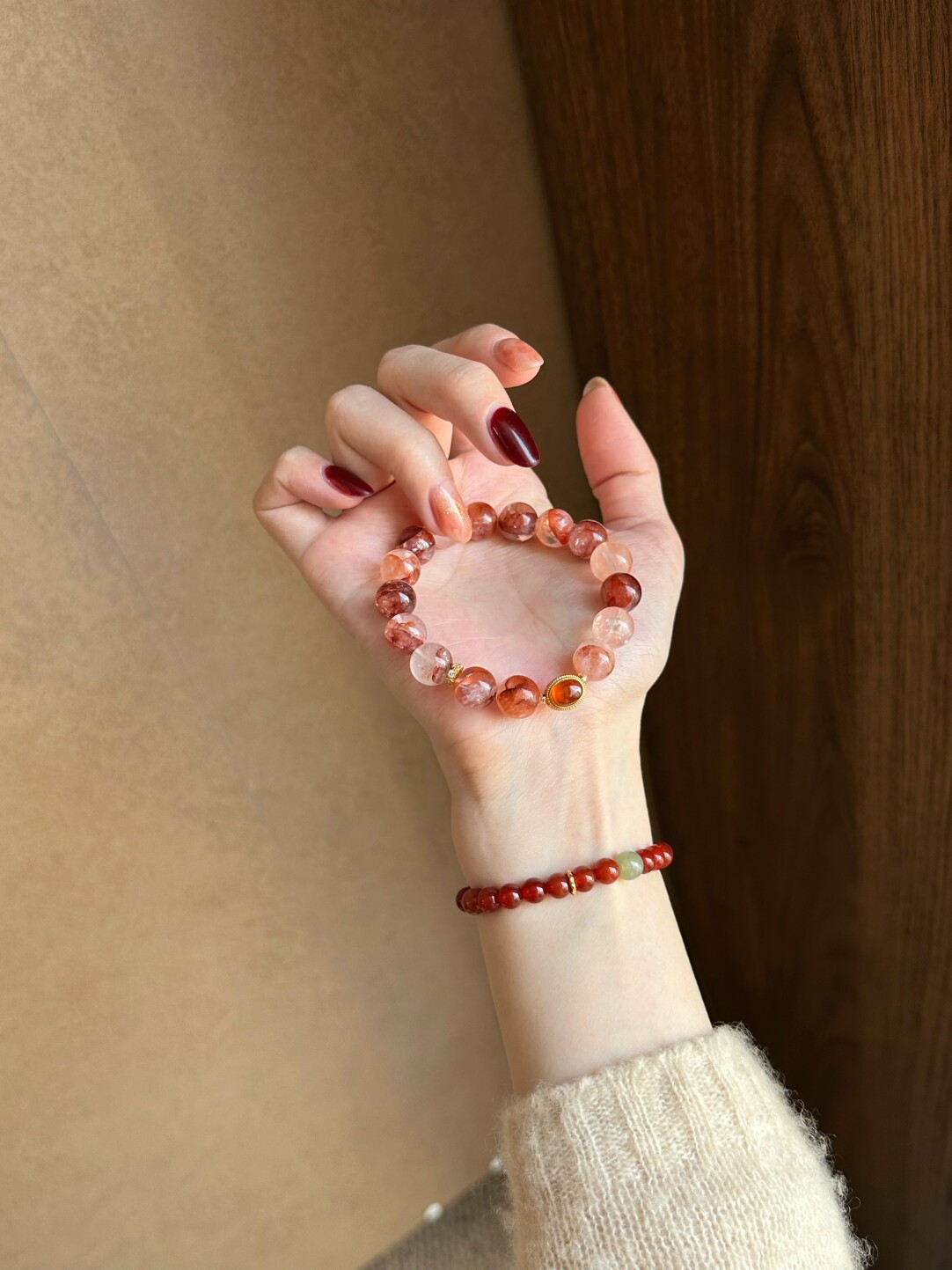 Shanshi Sylvan/Chi Mengli New Chinese Style Red Glue Flower Crystal Bracelet Chinese Style Welcoming Blessing Beaded Bracelet 16.5cm (Suitable for wrists around 14-15)