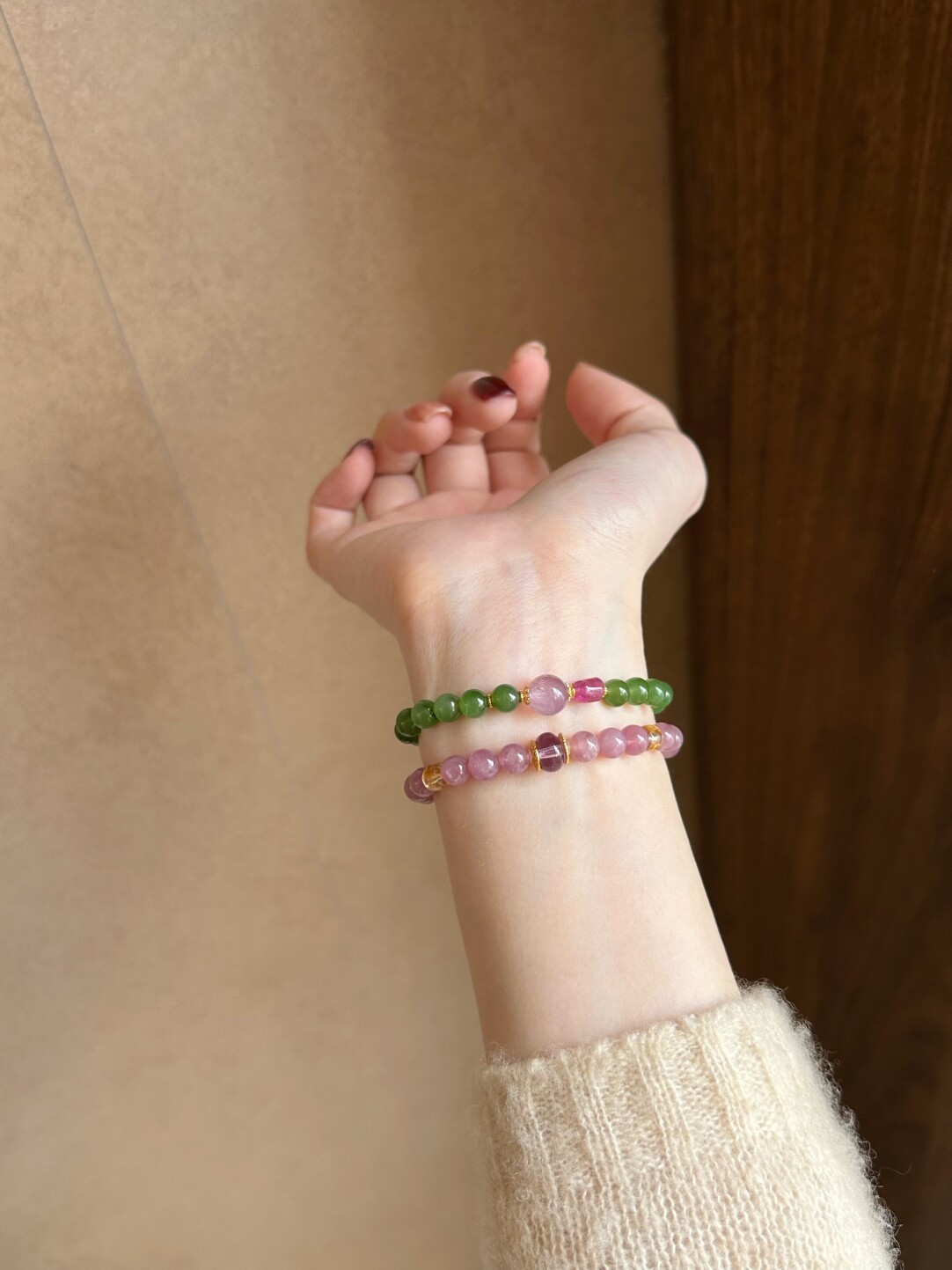 Sylvan/Mallow New Chinese Jasper and Purple Rutilated Quartz Bracelet · 18k Gold Fortune Bracelet · 18.5cm (Suitable for wrists 16-17 circumference)