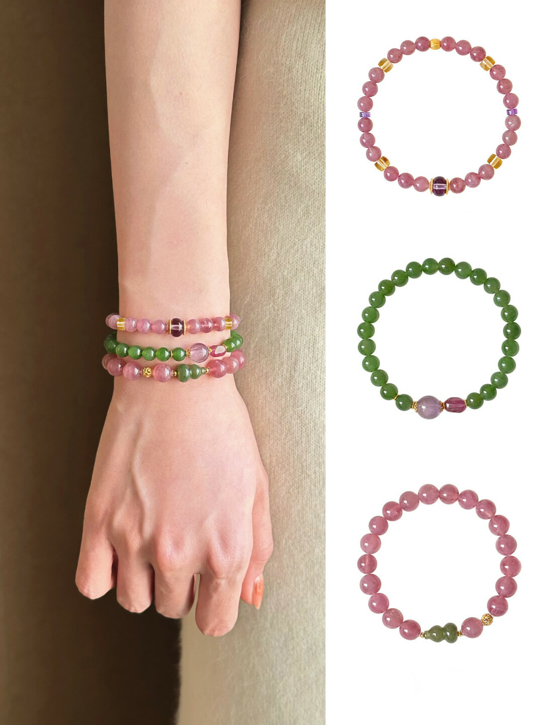  Green Jasper and  Amethyst Bracelet · 18k Gold Fortune Bracelet