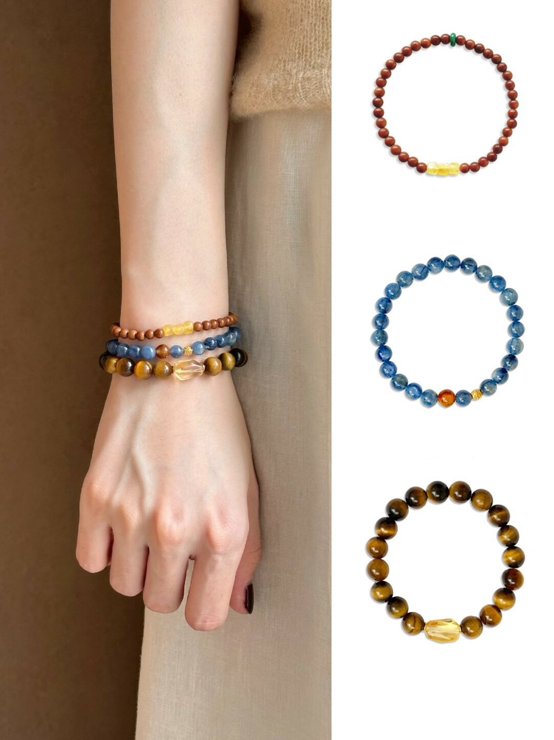 Citrine Bracelet Natural Tiger's Eye Stone Bracelet Career Success Bracelet