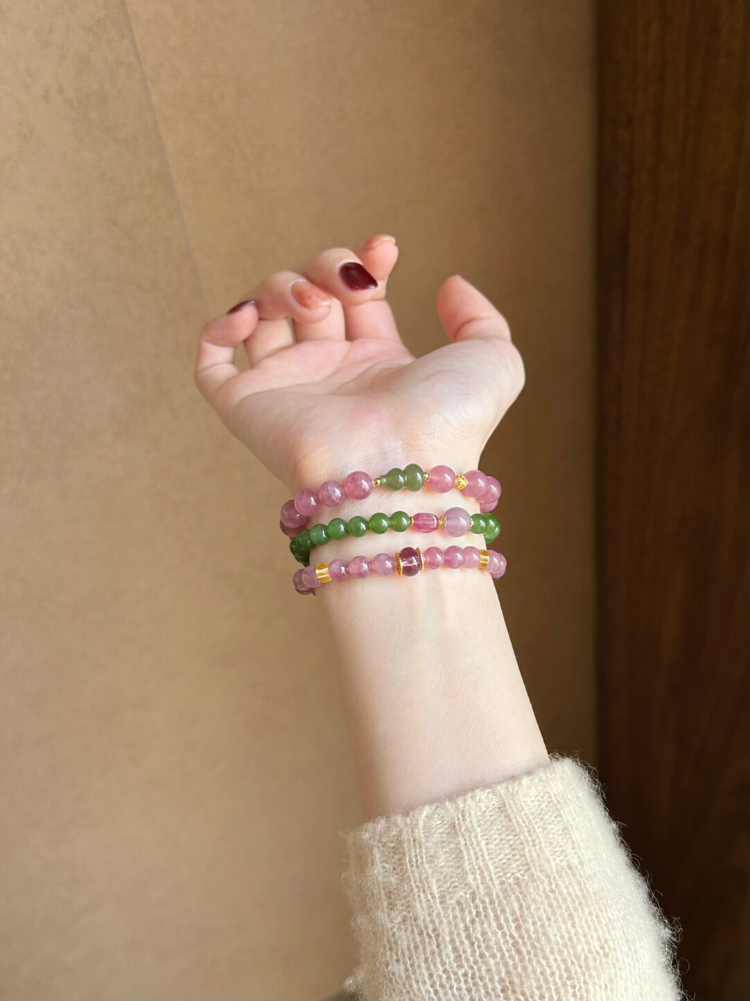 Sylvan/Mallow New Chinese Jasper and Purple Rutilated Quartz Bracelet · 18k Gold Fortune Bracelet · 18.5cm (Suitable for wrists 16-17 circumference)