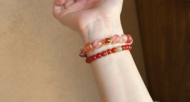 Shanshi Sylvan/Chi Mengli New Chinese Style Red Glue Flower Crystal Bracelet Chinese Style Welcoming Blessing Beaded Bracelet 16.5cm (Suitable for wrists around 14-15)