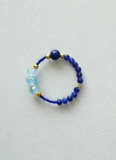 Lapis Lazuli Aquamarine Ring S925 Sterling Silver Gold-Plated Beads/New Chinese Style Whitening Ring