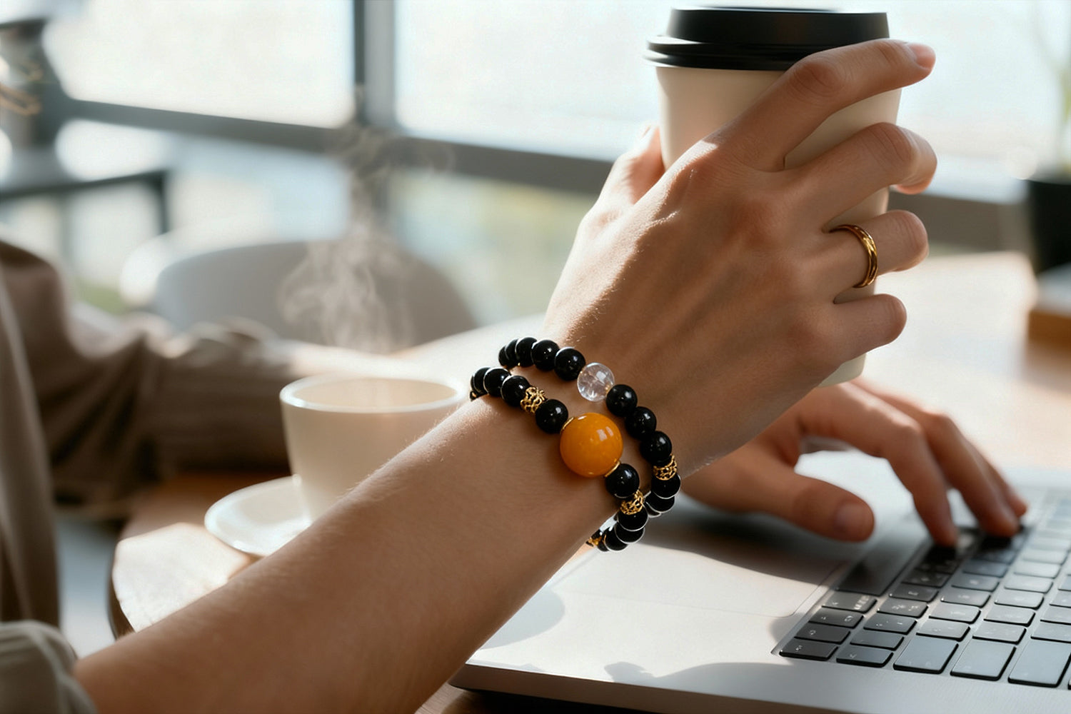 Firesurge AI Companion Bracelet with Garnet and Golden Rutilated Quartz for motivation