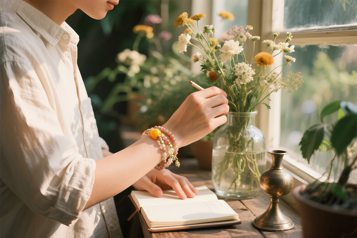 Radiant Pulse AI Companion Bracelet with Orange Moonstone and Yellow Tower Crystal