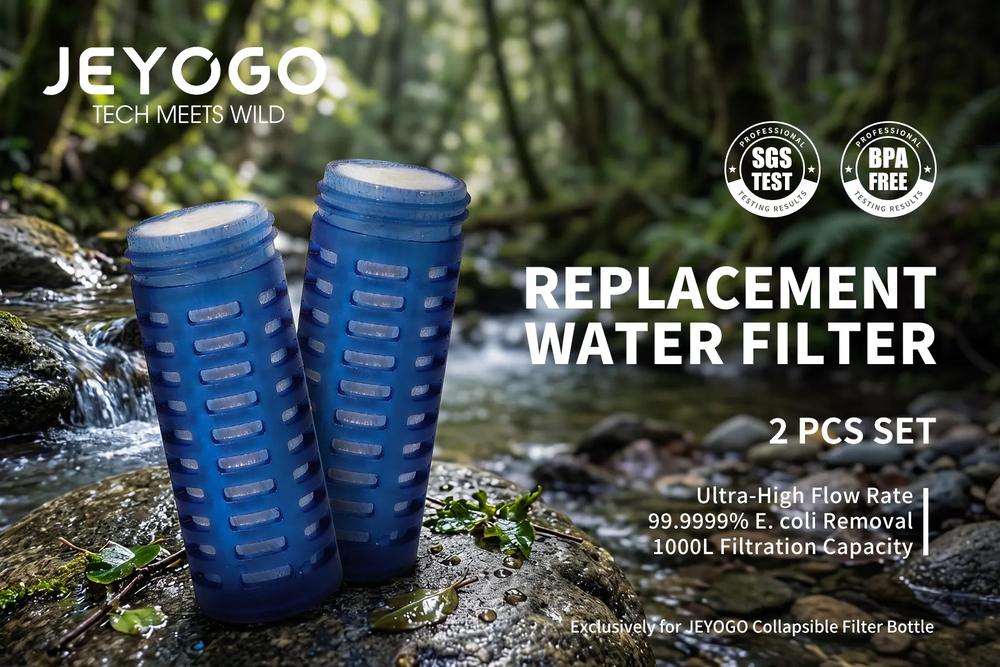 JEYOGO Replacement Filter Cartridges 2-Pack for Collapsible Filter Bottle