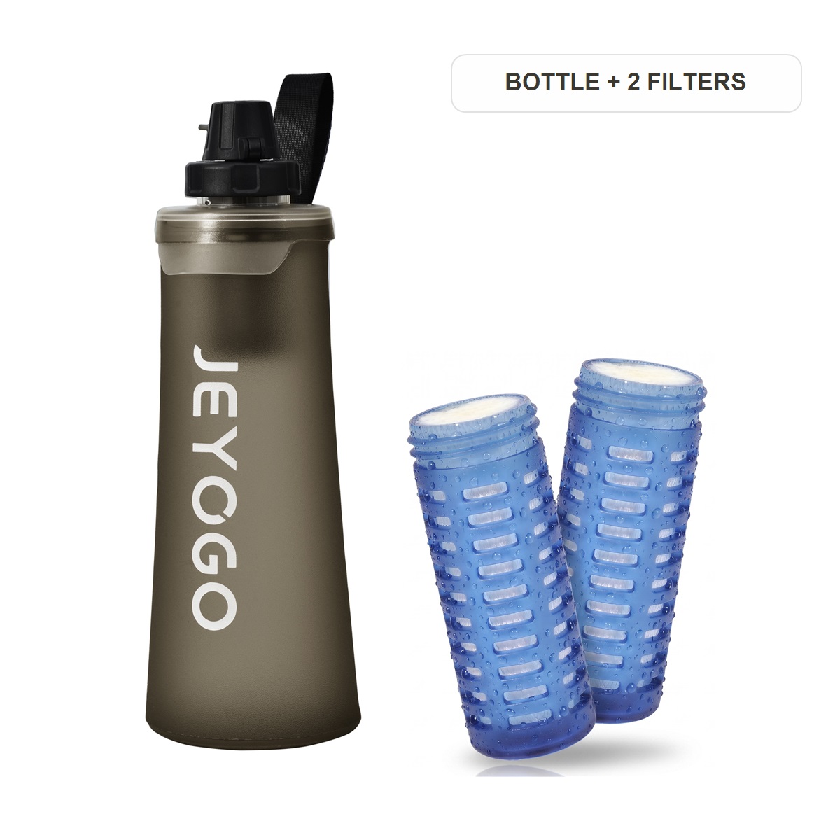 JEYOGO 1L Collapsible Water Filter Bottle with 2 Replacement Filters