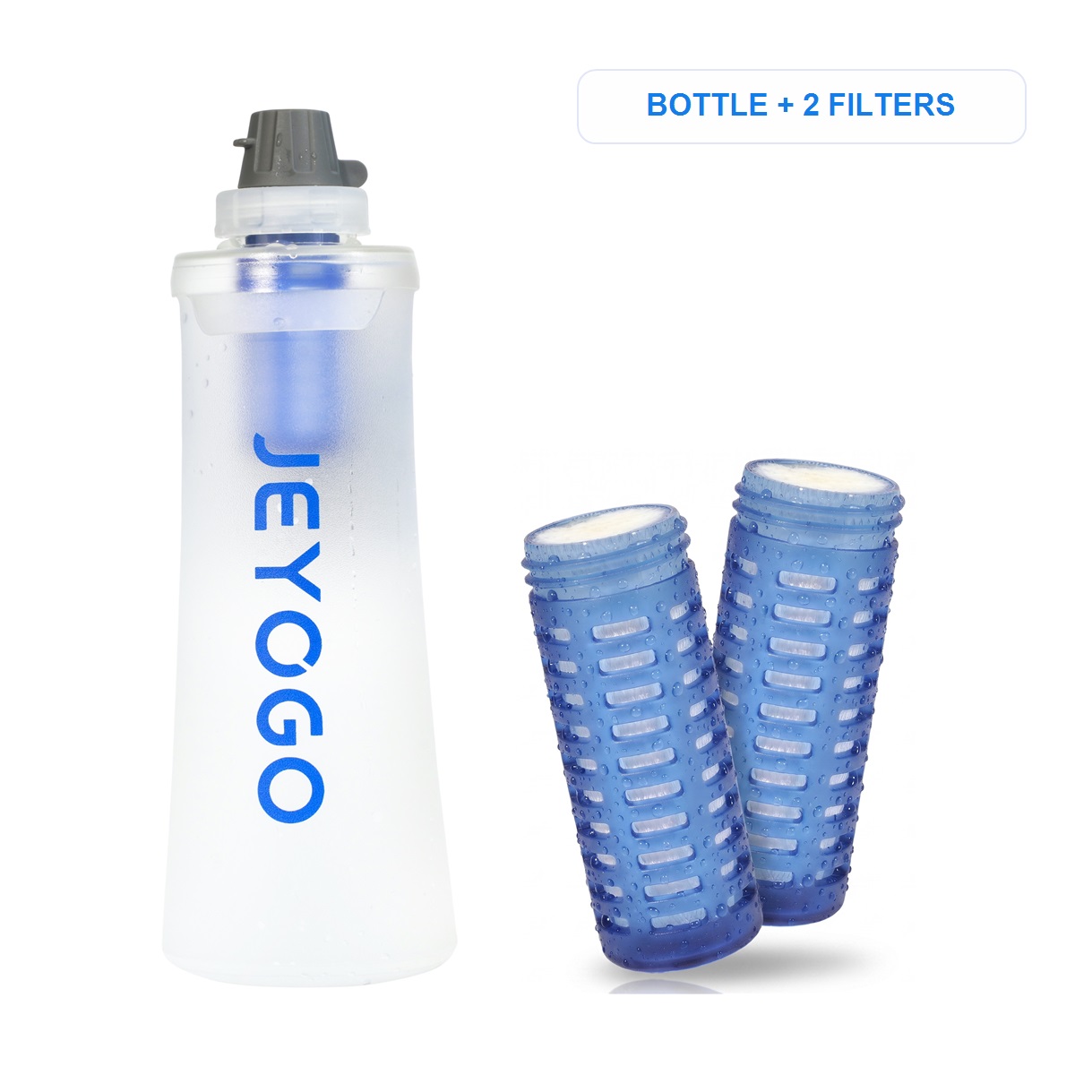 JEYOGO 1L Collapsible Water Filter Bottle with 2 Replacement Filters