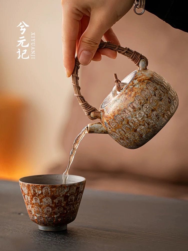 中式禅意茶杯万佛系鎏银主人杯