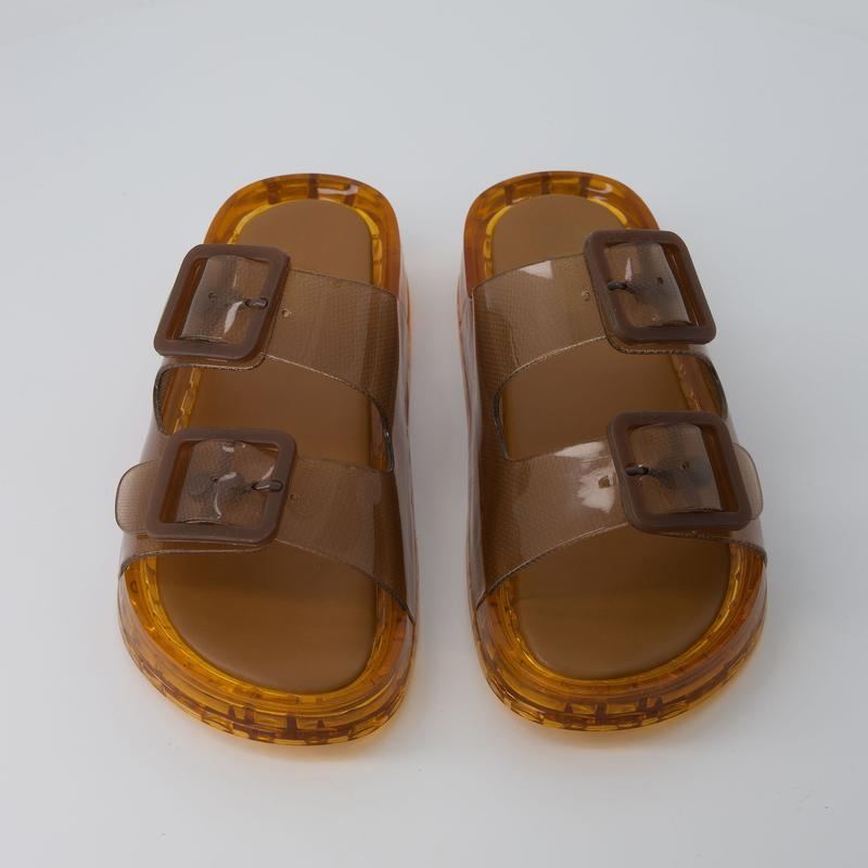 Adjustable Buckle Sandals Summer Double Jelly - Indoor Outdoor in Beige - Sole Detail