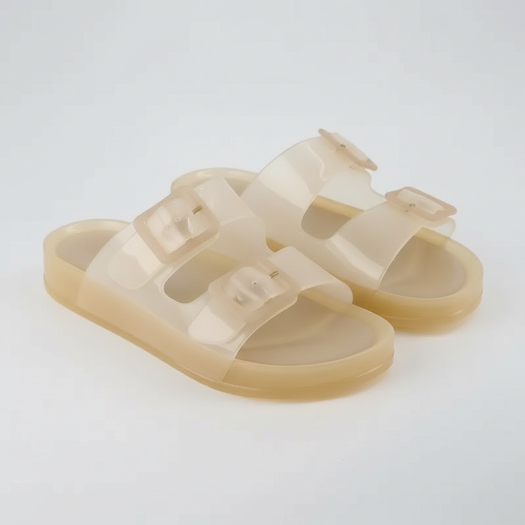 Adjustable Buckle Sandals Summer Double Jelly - Indoor Outdoor in White - Strap Detail