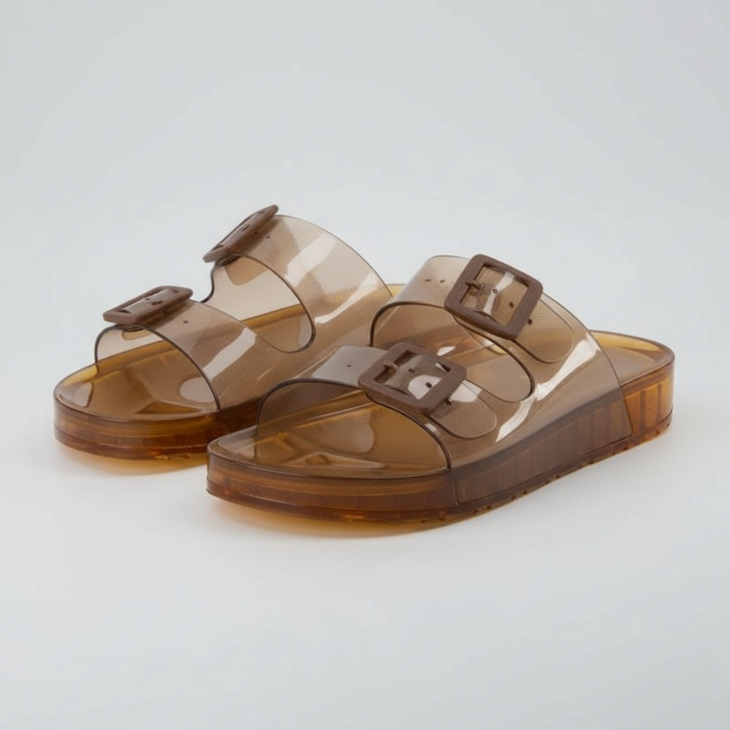 Summer Double Buckle Jelly Slide Sandals