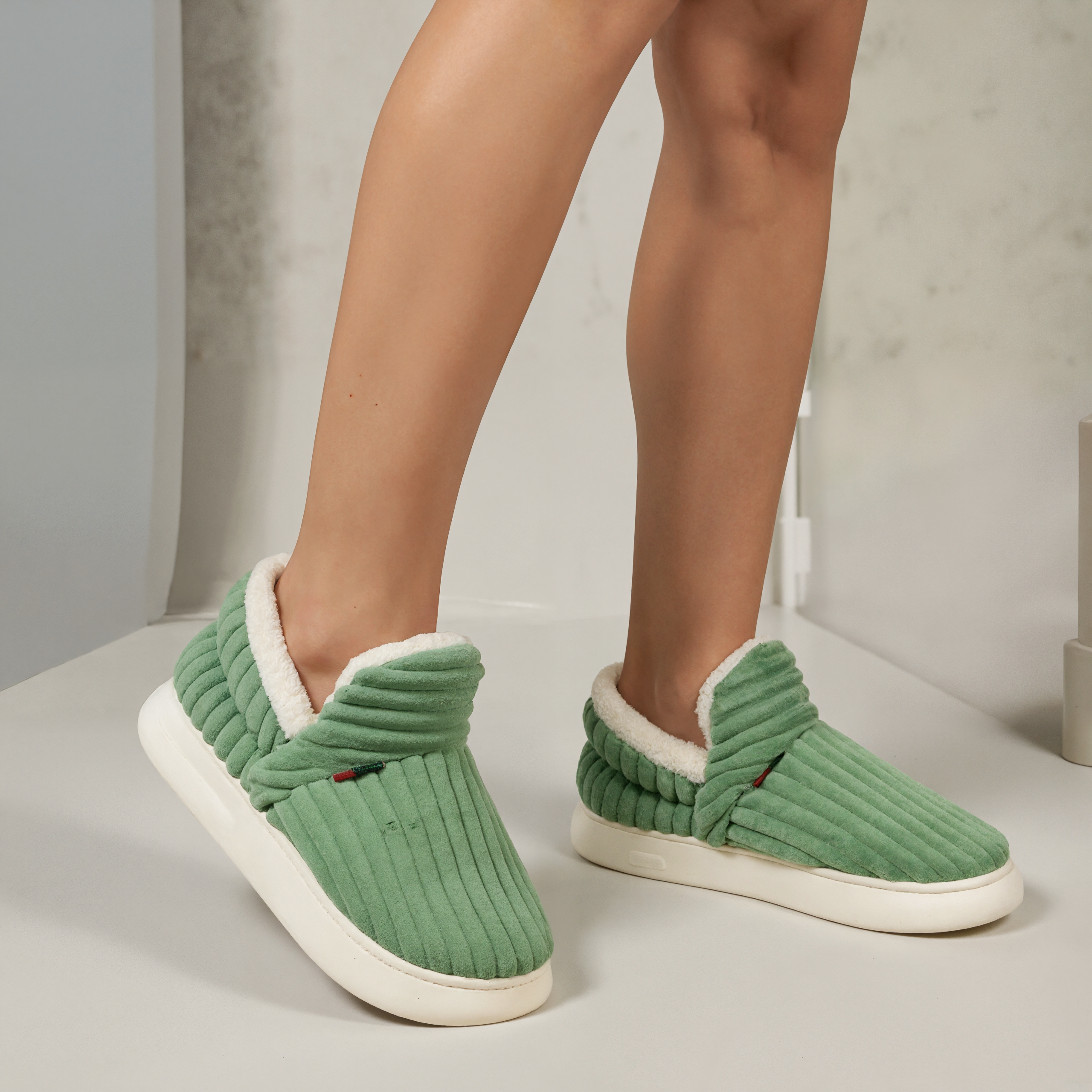 Ribbed Home Slippers With Non Slip Base