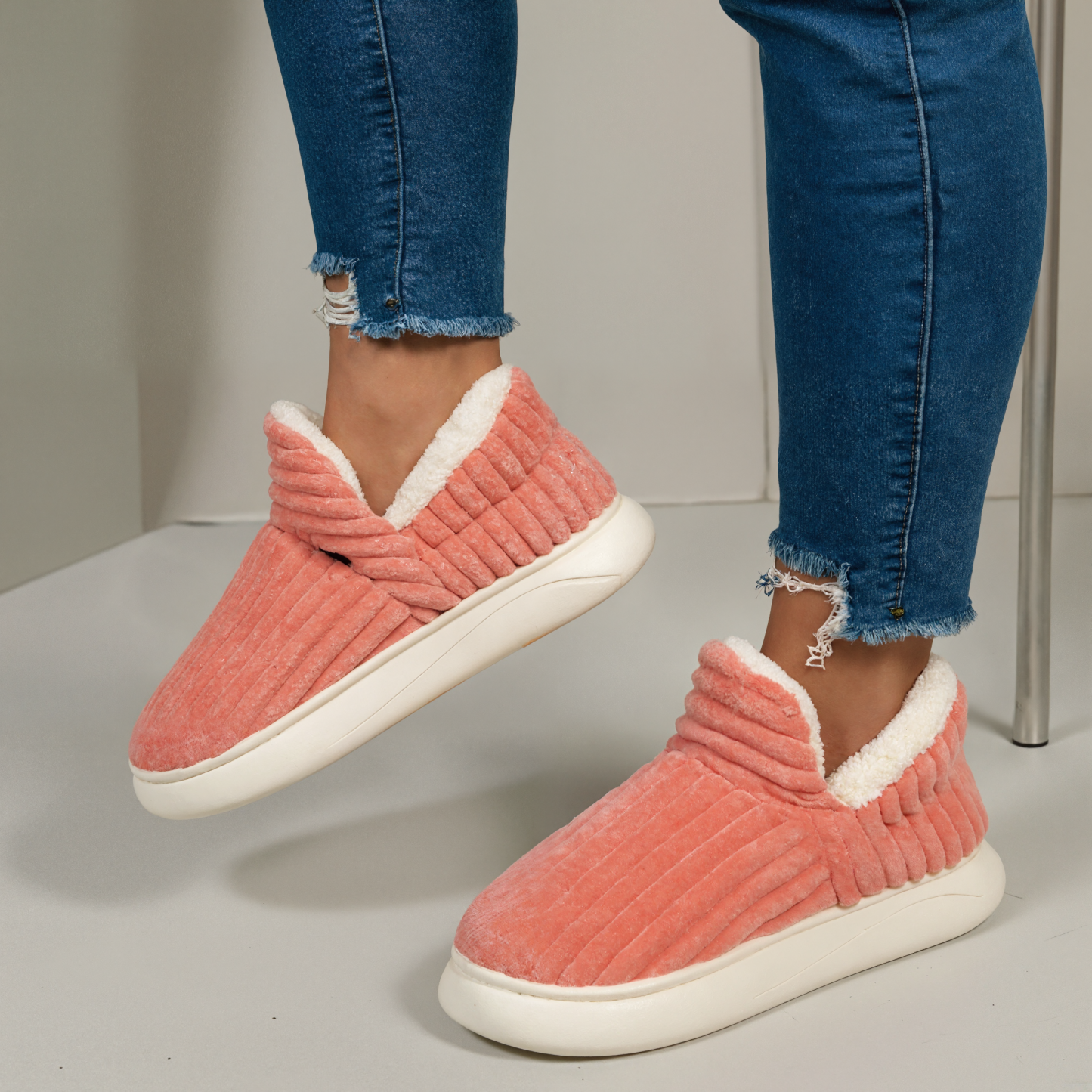 Ribbed Home Slippers With Non Slip Base