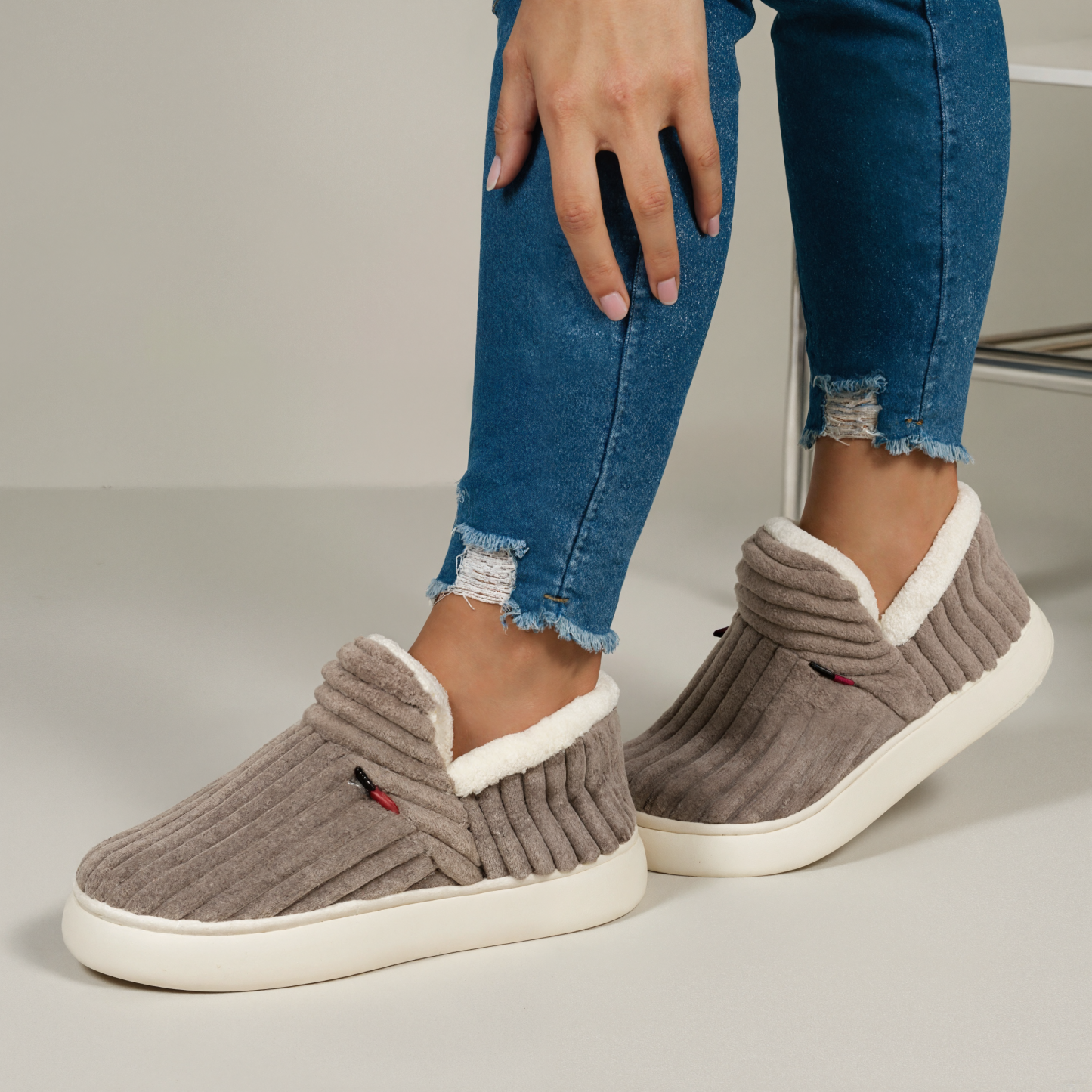 Ribbed Home Slippers With Non Slip Base