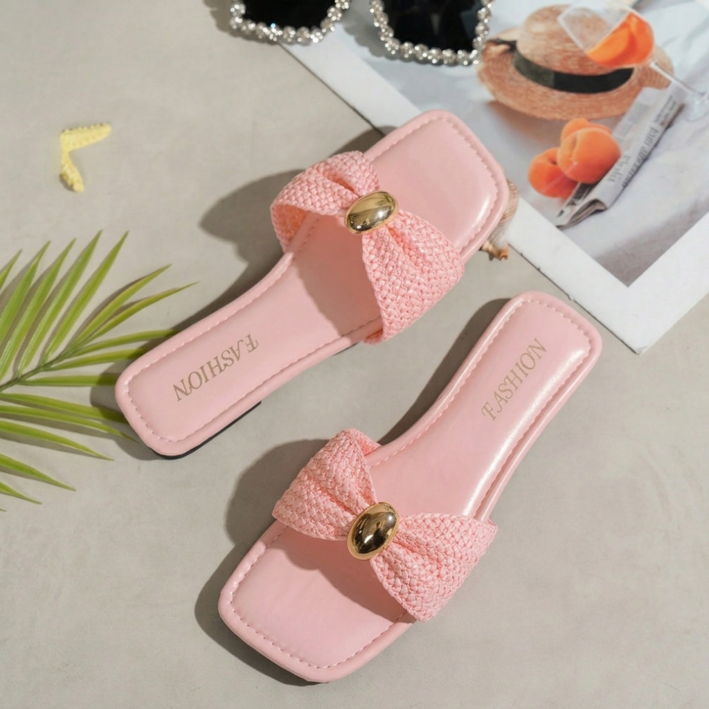 Bow Accent Flat Slide Slip On Sandals For Women
