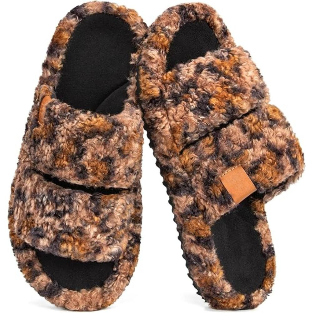 Women Memory Foam Fuzzy Open Toe House Slippers