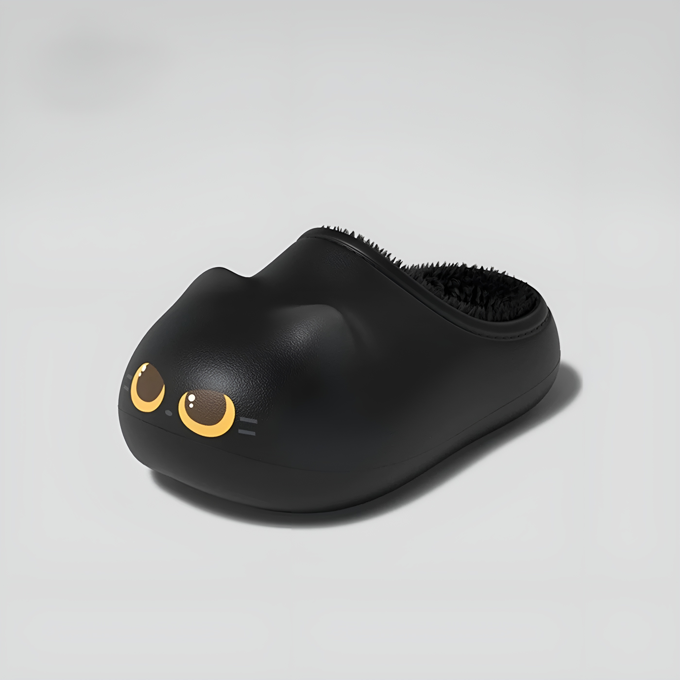 Women's Cat Themed Plush Slippers - Warm House Shoes in Yellow - Side View