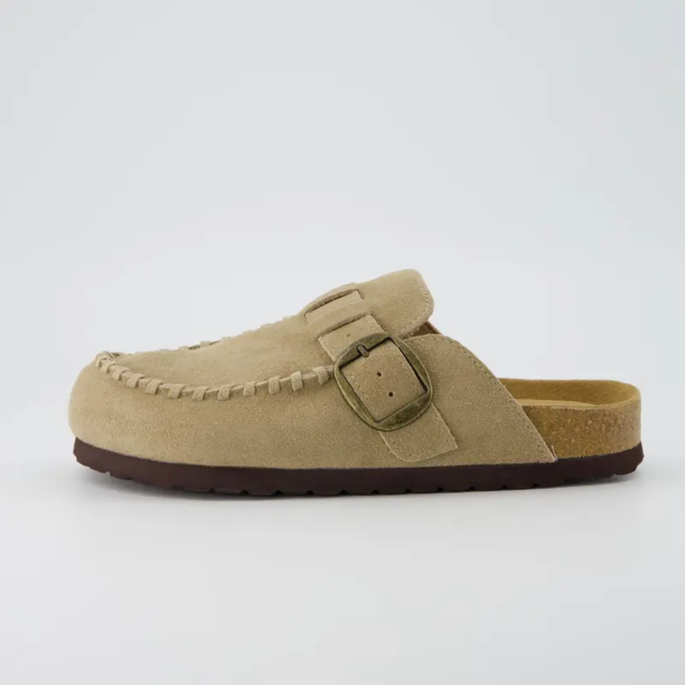 Women's Suede Leather Loafers - Indoor Outdoor in Beige - Top View