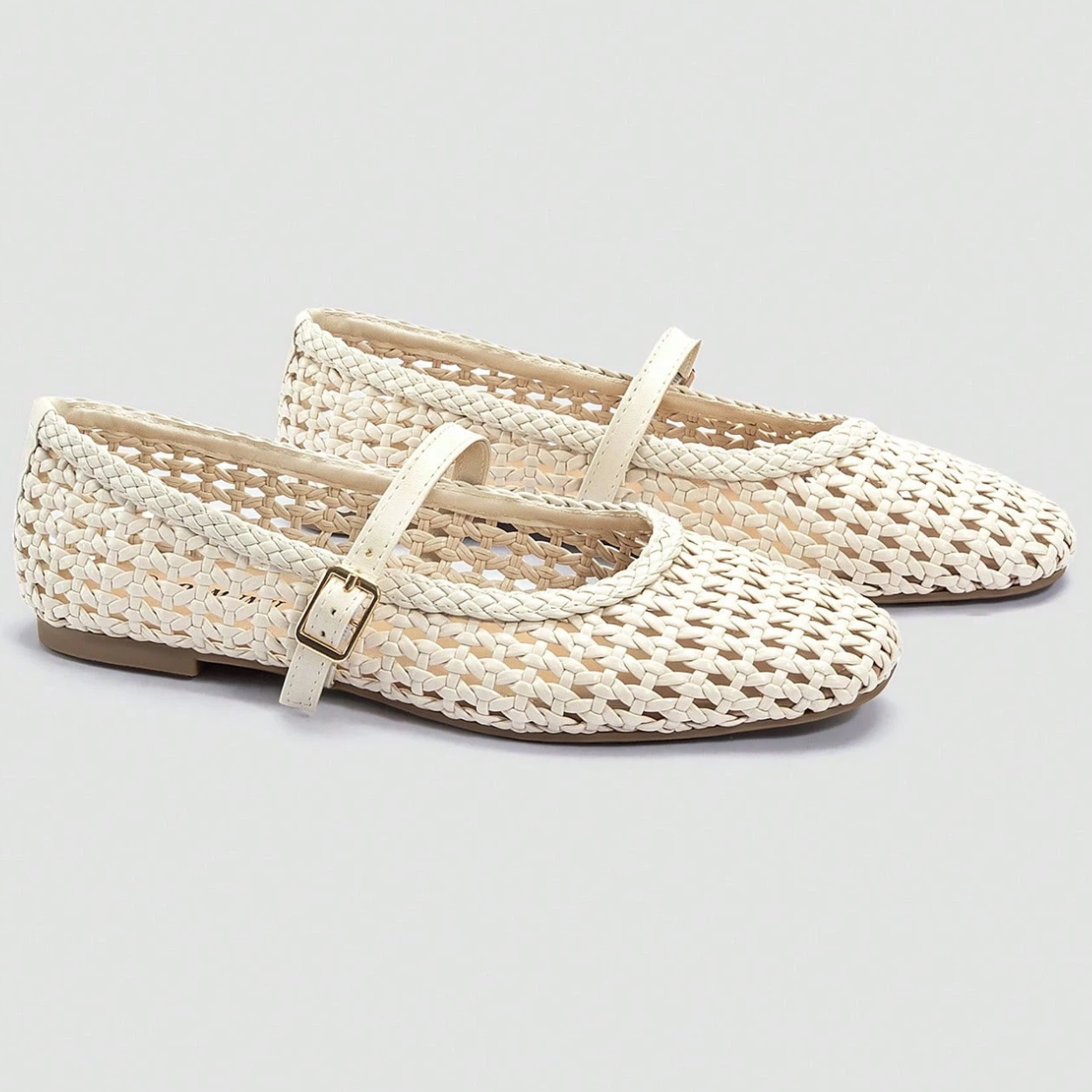 Woven Strap Buckle Casual Flat Shoes For Women in Brown - Side View