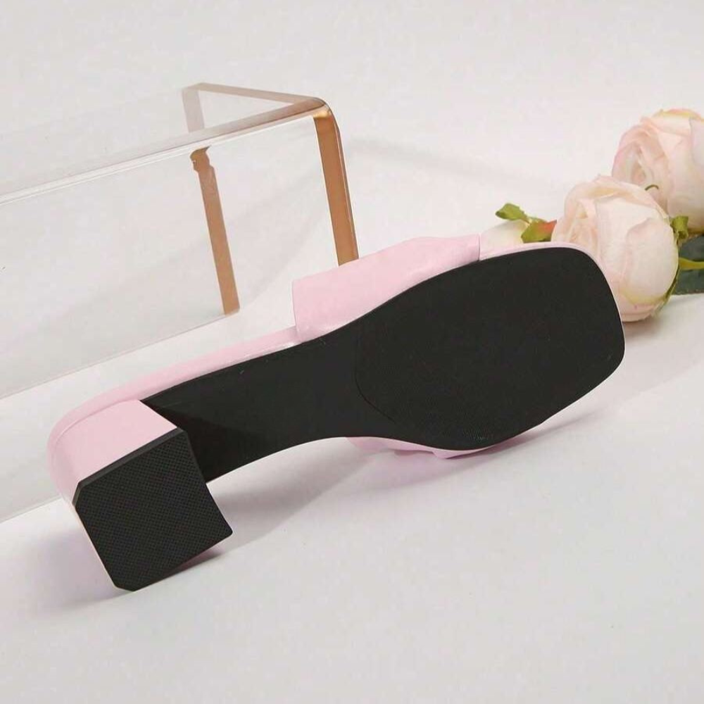 Twist Knot Block Mid Heel Sandals in Beige - Close-Up Detail