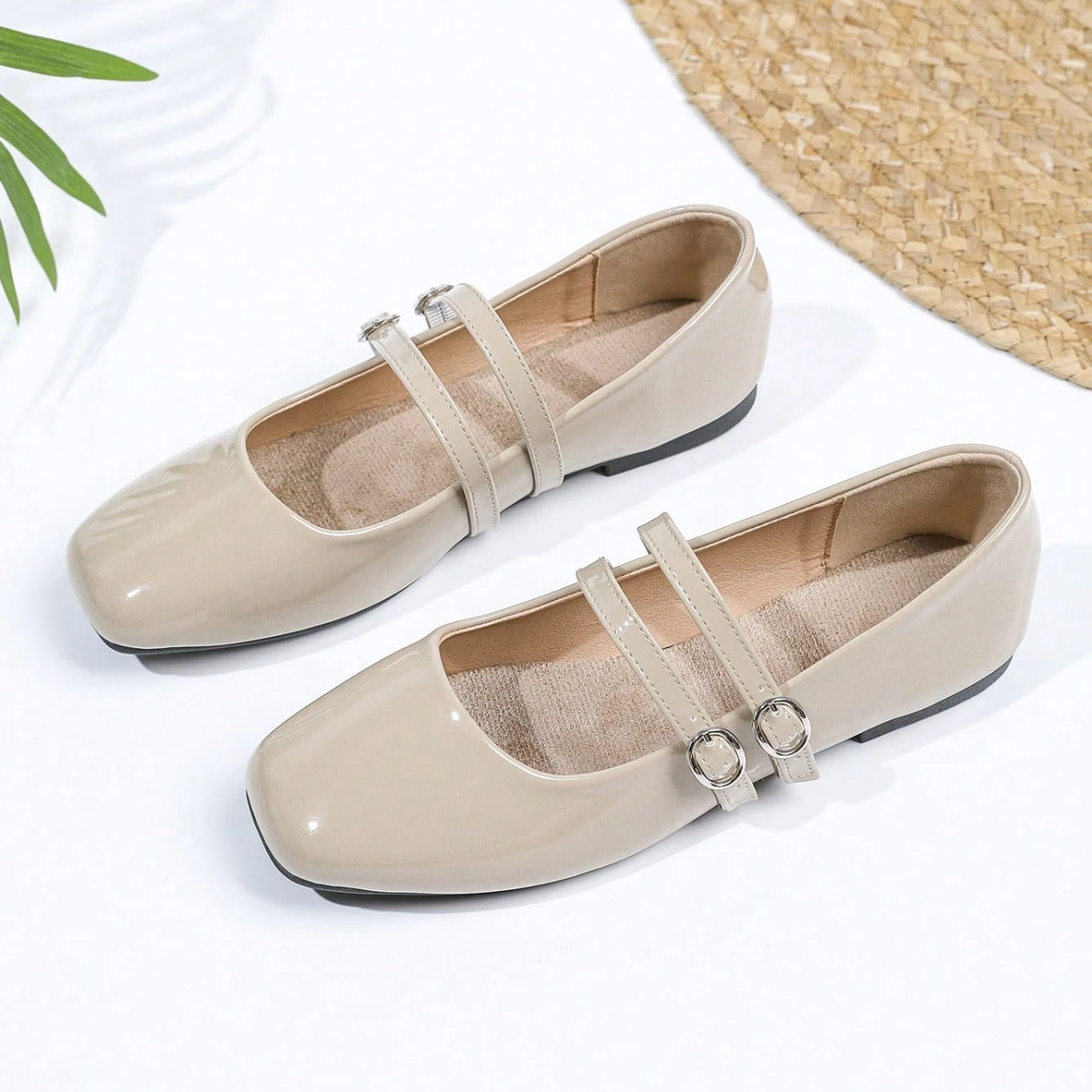 Vintage Mary Jane Inspired Flats With Double Strap For Women in Black - Back View