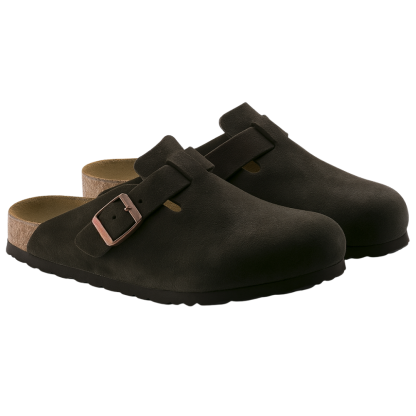 Suede Leather Clogs With Soft Adjustable Buckle Clogs