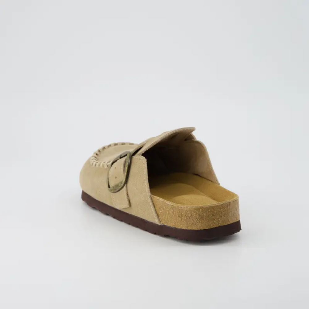 Women's Suede Leather Loafers - Indoor Outdoor in Khaki - Sole Detail