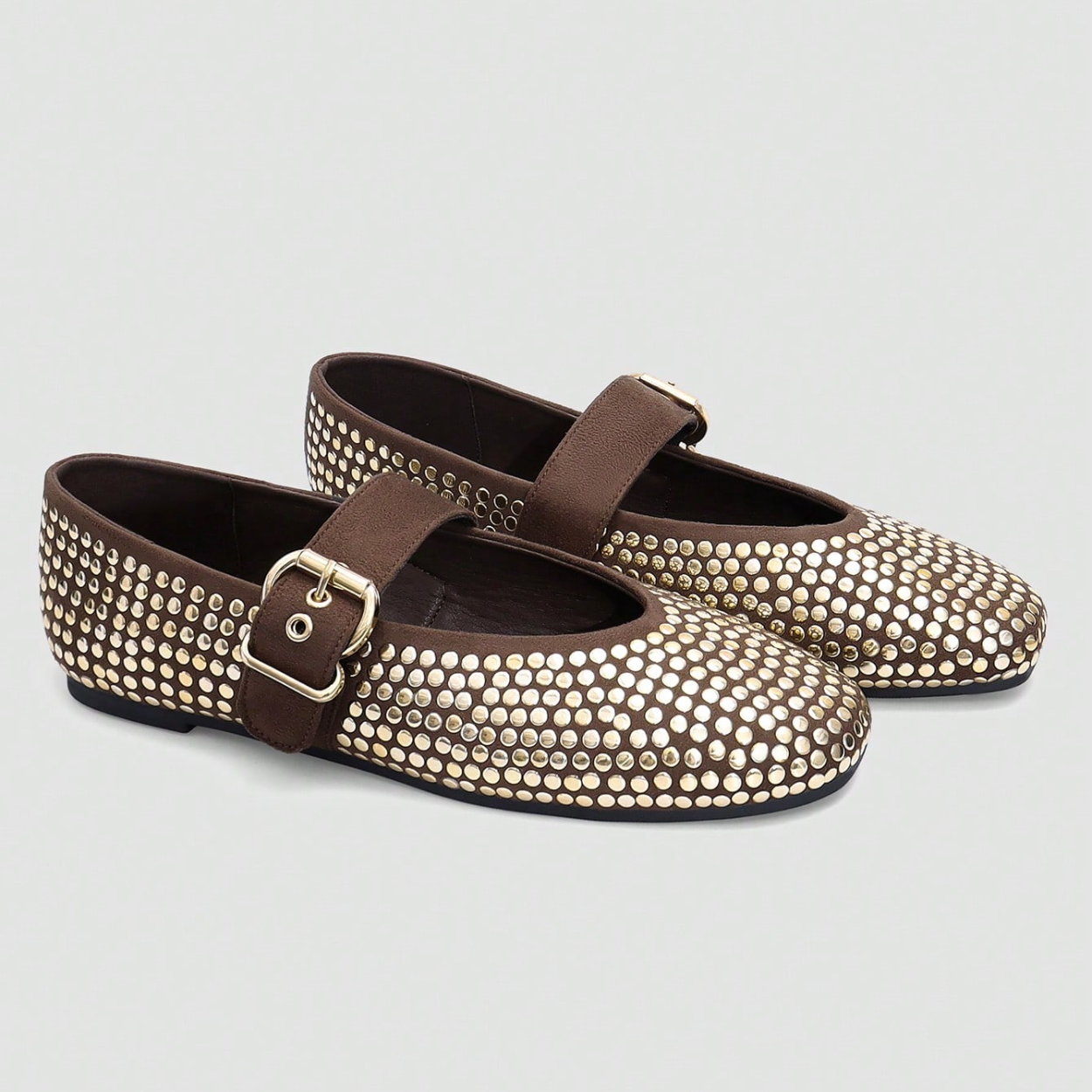 Sequin Flat Shoes With Buckle Strap For Women in Dark Gray - Pair View