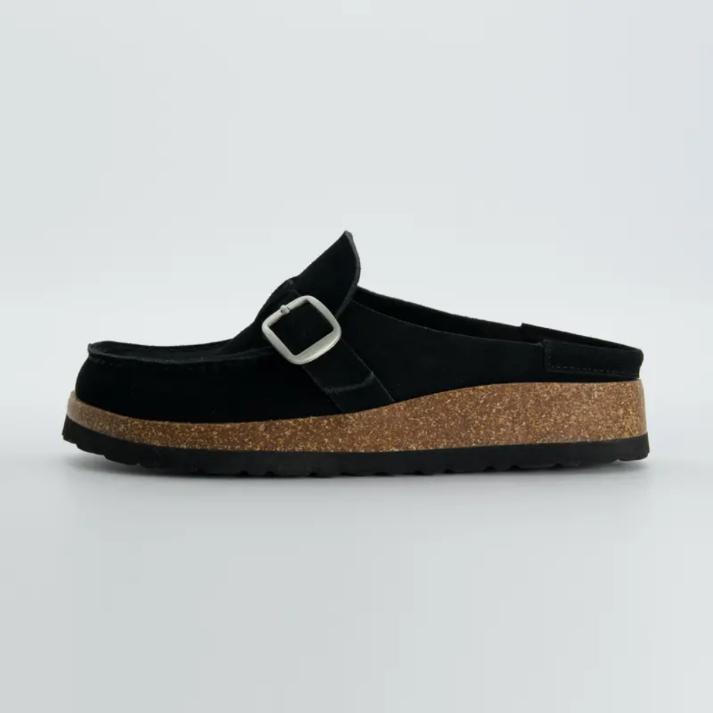 Women's Knit Suede Clogs - Cushioned Comfort in Black - Front View