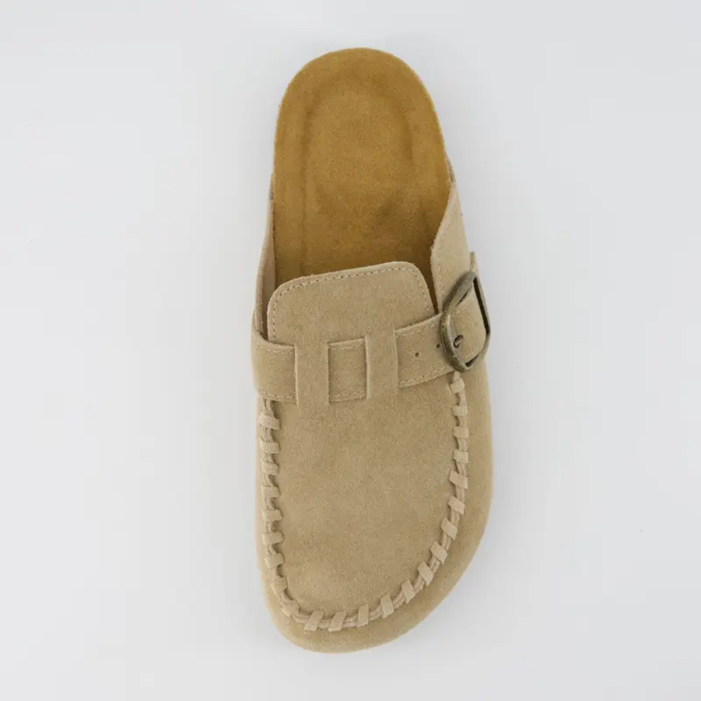 Women's Suede Leather Loafers - Indoor Outdoor in Brown - On-Foot View