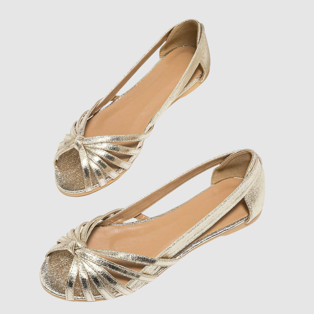 Woven Detail Open Flat Shoes For Women in Golden - Right Side