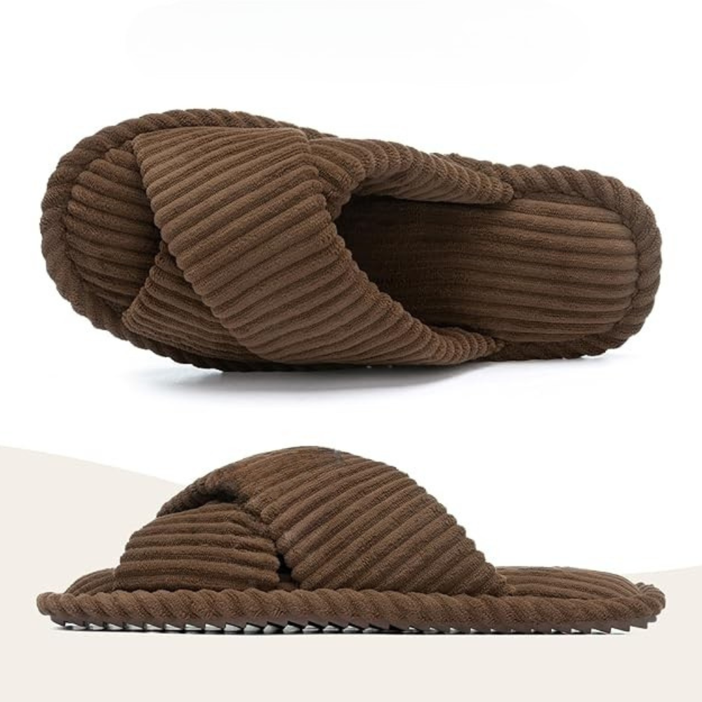 Womens Memory Foam Open Toe Crossband House Slides 