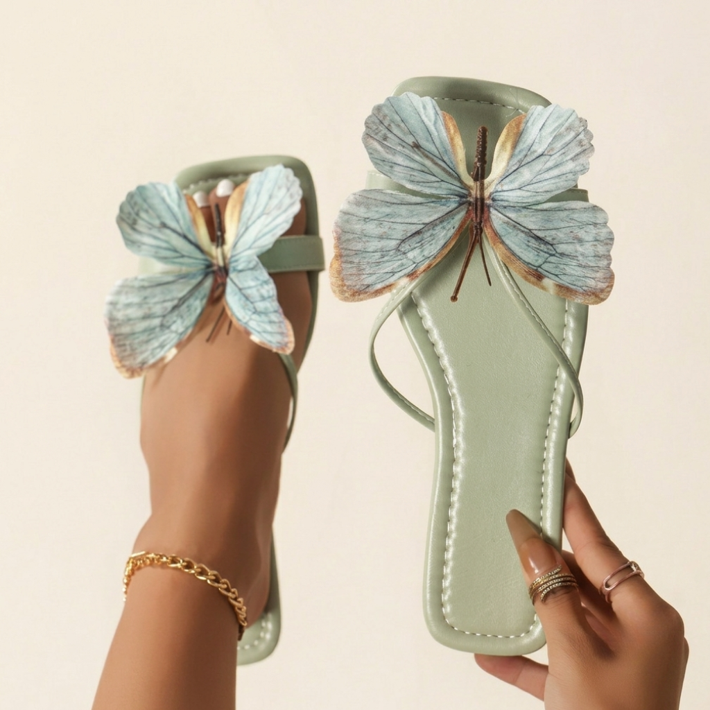 Butterfly Decor Flat Flip Flop Sandals For Women Summer Wear
