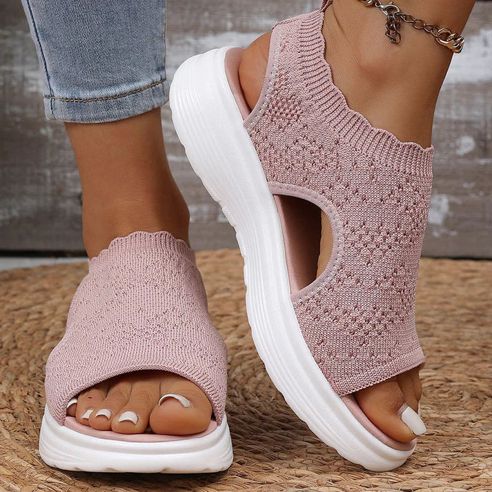 Knit Platform Sandals With Cushioned Sole For Women