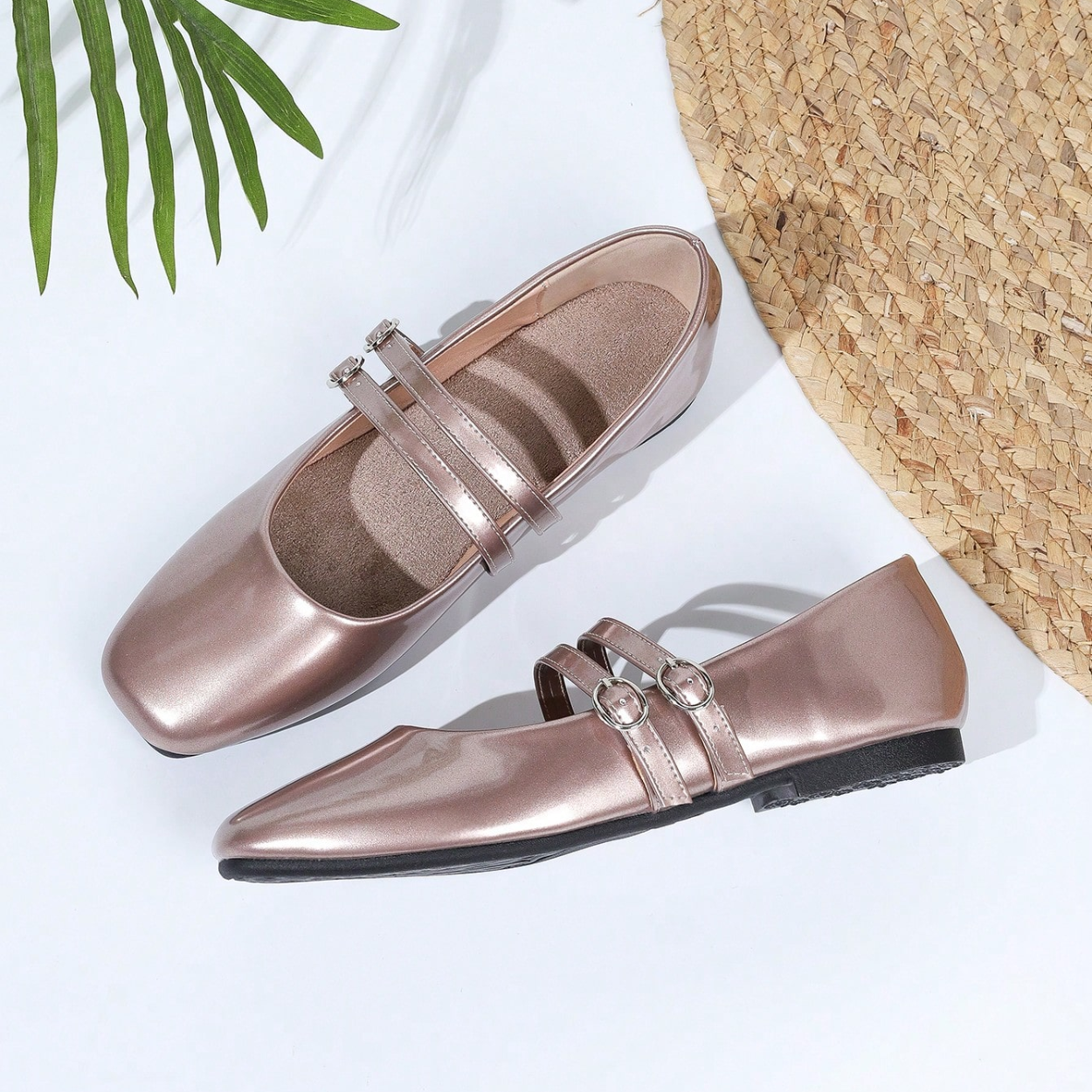 Vintage Mary Jane Inspired Flats With Double Strap For Women in Green - Bottom View