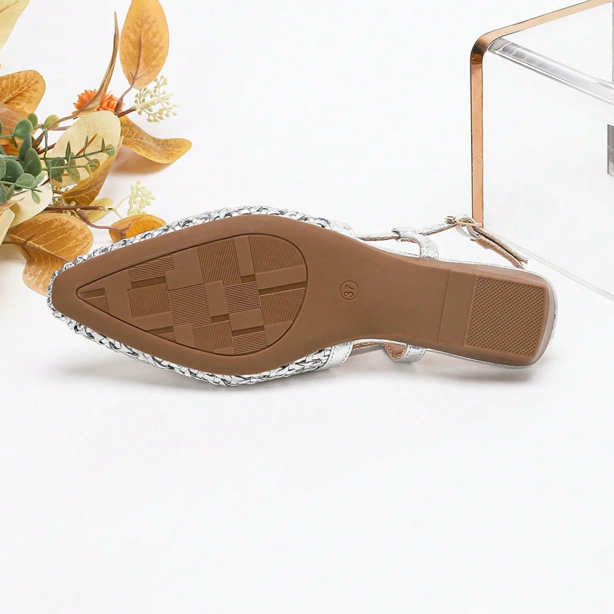 Criss Cross Strap Pointed Toe Low Heel Flats For Women in Dark Gray - Buckle Close-Up