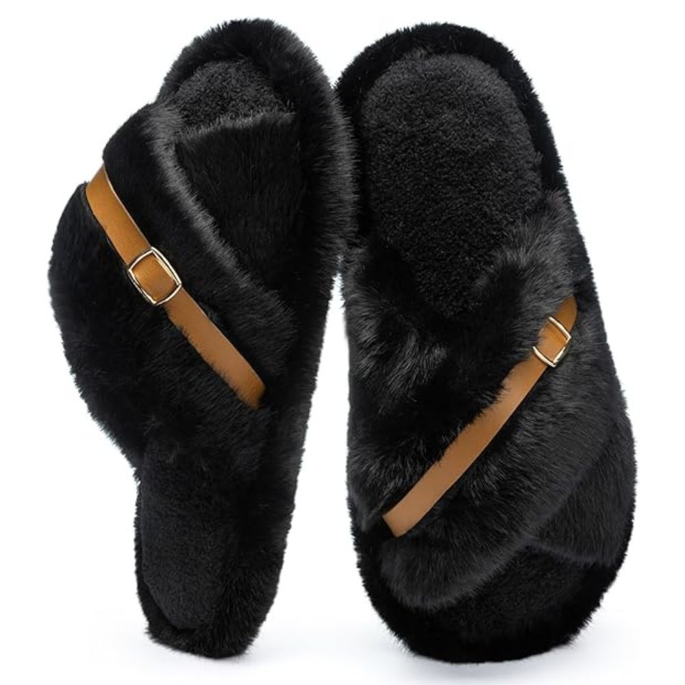 Womens Memory Foam Open Toe Crossband Slides 